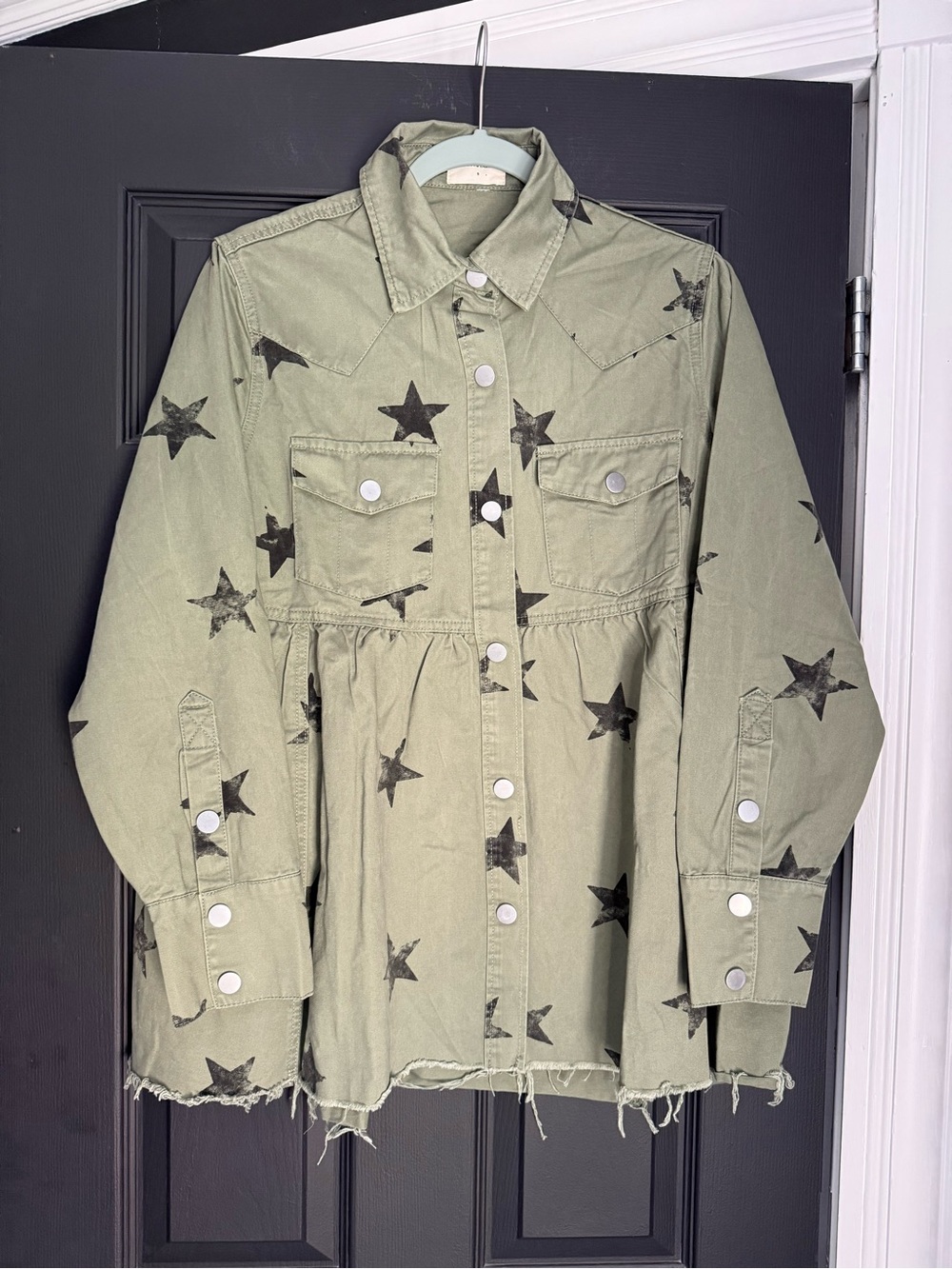DAVI & DANI Olive Green Star-Print Utility Jacket
